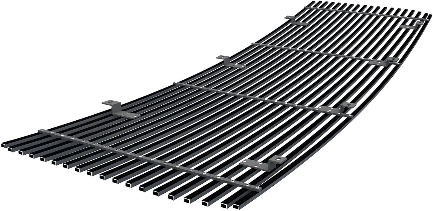 APS Premium Stainless Steel Black 8x6 Horizontal Billet Grille Grill Insert Compatible with GMC Sierra 1500 2014 2015 Main Upper N19-J37958G