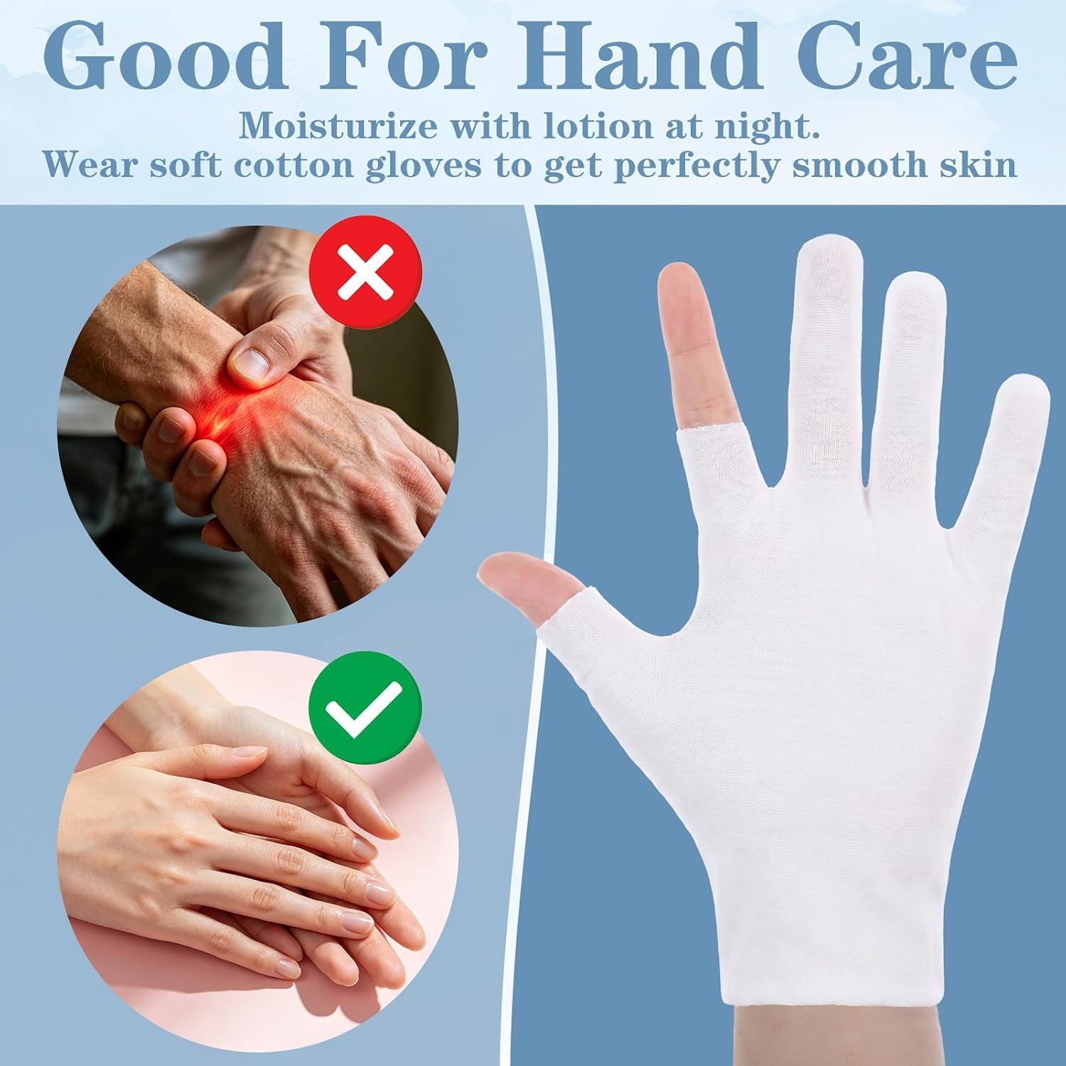 4 Pairs Fingerless Cotton Gloves for Sleeping Eczema-Gloves Moisturizing White Cotton Gloves for Dry Hands and Overnight Hydration Spa, One Size Fits Most for Men and Women