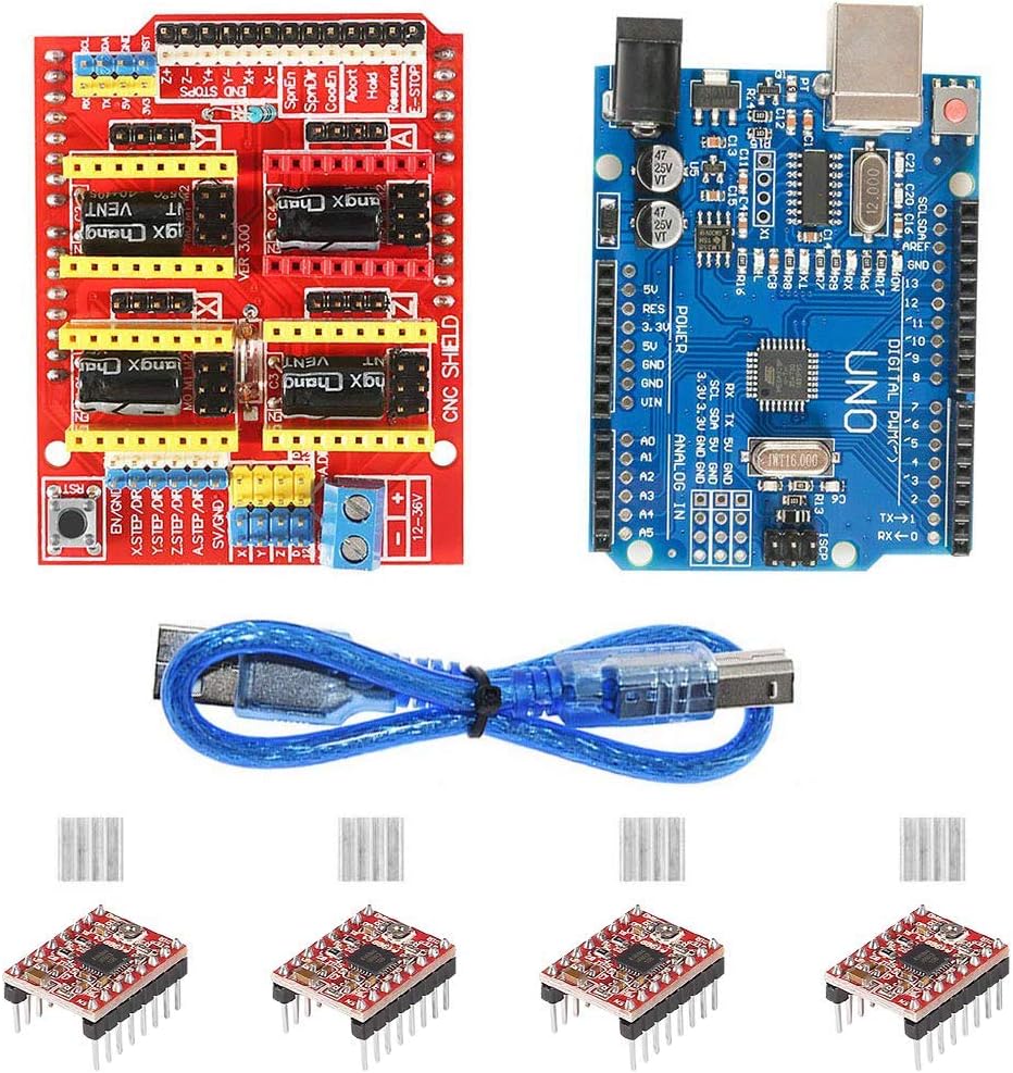 REES52 iduino CNC Shield Contoller Kits for 3D Printer, CNC Shield Expansion Board V3.0 +UNO R3 Board + A4988 Stepper Motor Driver with Heatsink for iduino Kits