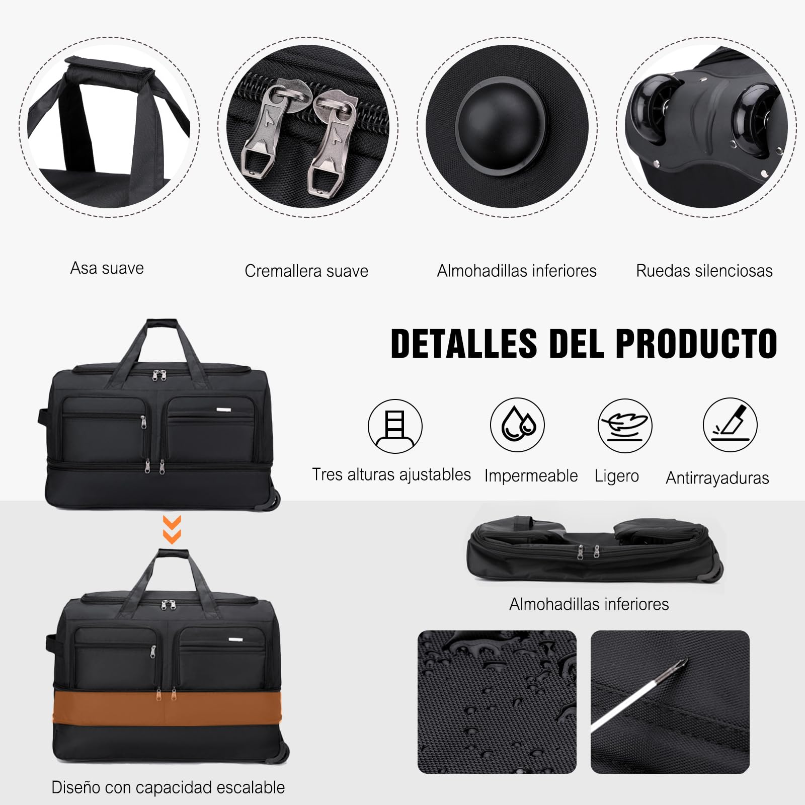FANDARE Bolsa de Viaje con Ruedas Bolso de Mano Deporte Mochila Convertible Equipaje de Cabina Hombre Mujer Carritos de la Compra, Bolsa de Viaje Ligera Negocios Maletín Cartera Mensajero Morado M