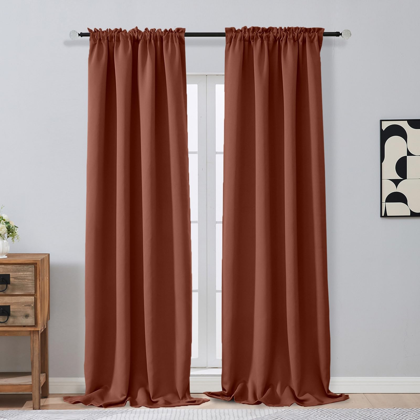 OVZME Terracotta Blackout Curtains for Bedroom 96 Inches Long 2 Panels, Soft Fabric Blackout Curtains, Energy Saving Living Room Window Treatments, Dual Rod Pocket Window Drapes, 2x40Wx96L Inches