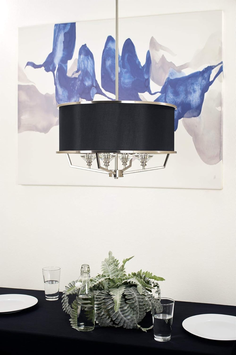 Gеt Dіѕсоunt оƒƒеr Kira Home Campbell 20 4-Light Modern Drum Chandelier + Black Fabric Shade, Adjustable Height, Brushed Nickel Finish for Dining Room, Kitchen Island, or Foyer