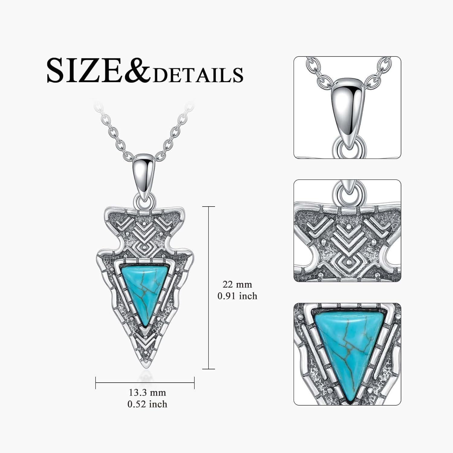 Turquoise Arrowhead Necklace 925 Sterling Silver Genuine Turquoise Gemstone Southwestern Arrowhead Pendant Western Jewelry Gifts for Women