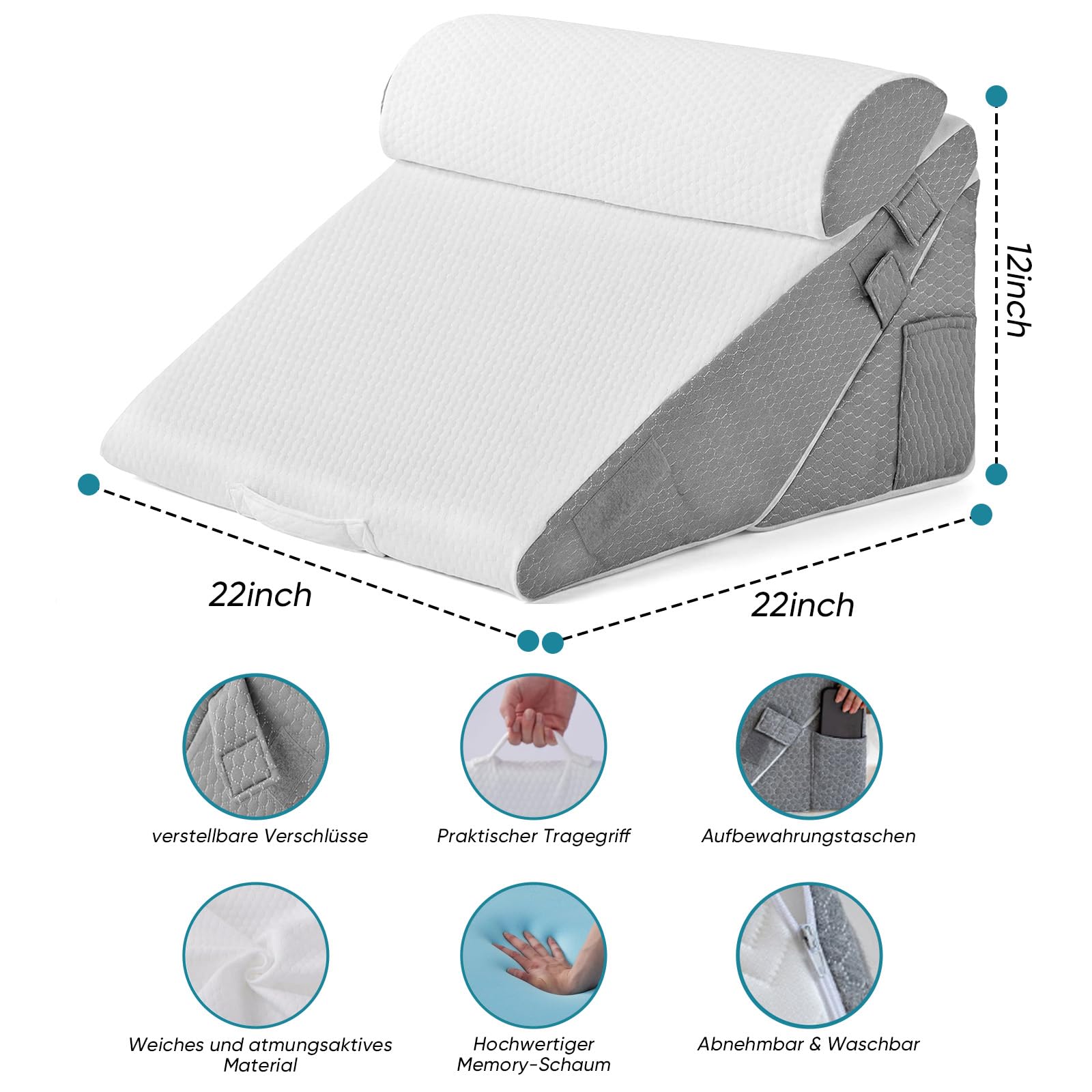 Juego de 3 cojines ortopédicos de cuña de altura ajustable de 9/12 pulgadas para apoyo postoperatorio para aliviar el reflujo, cojín de espalda, cojín de lectura para cama y sofá
