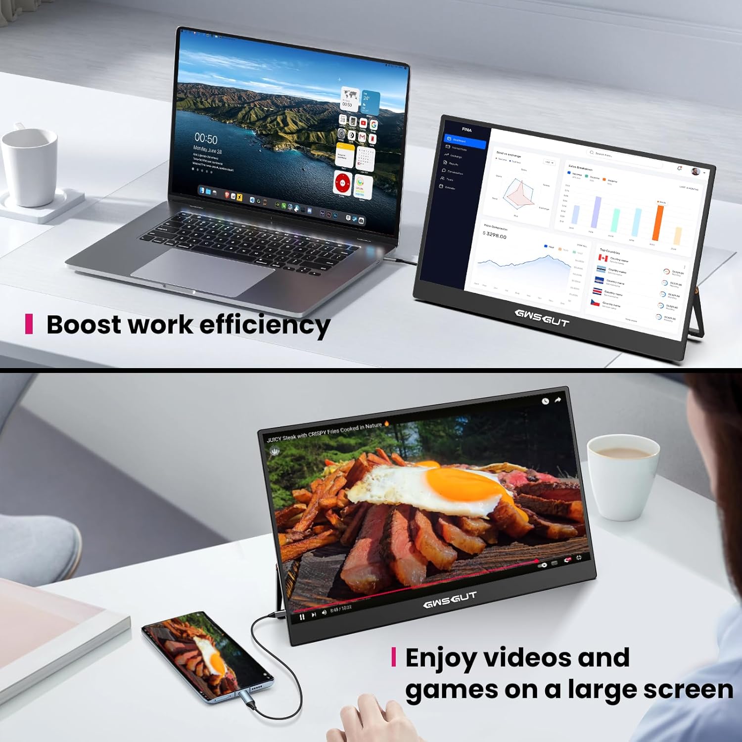 Portable Monitor Touchscreen 15.6'' FHD 1080P USB-C HDMI Ultra-Slim Gaming Display, Built-in Stand Speakers HDR IPS,for Laptop PC Mac Phone PS4/5 Travel Monitors (1080p Touchscreen, 15.6") - Image 9