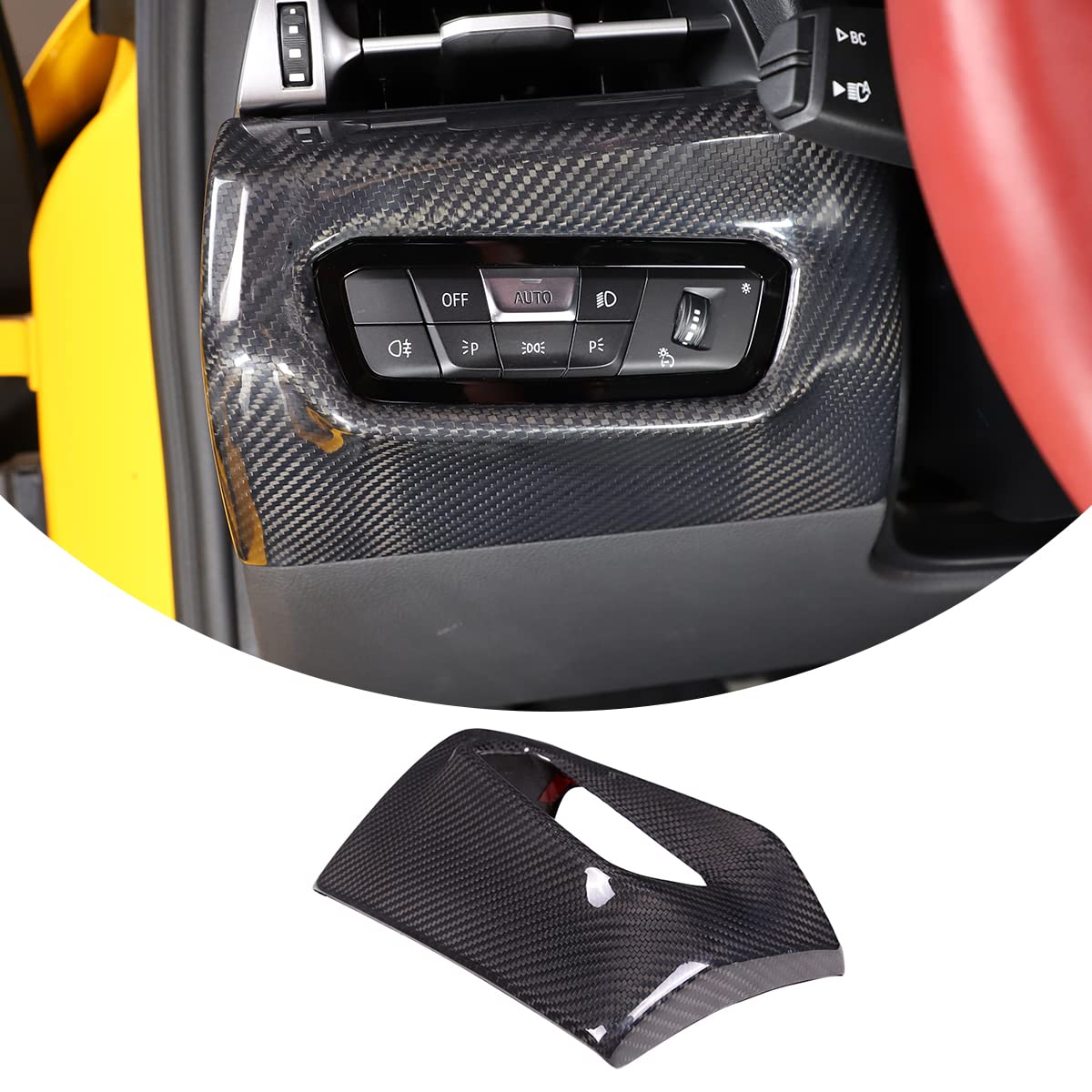 for Toyota Supra GR A90 A91 MK5 2019-2024 Real Carbon Fiber Car Headlight Switch Adjustment Panel Cover Trim Light Switch Button Decorative Frame Multifunction Button Decorative Frame