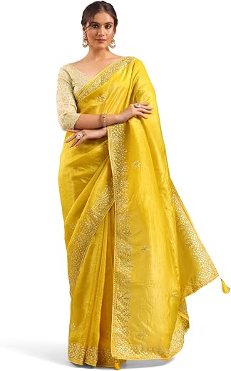 Libas Embroidered Organza Saree With Unstitched Blouse Piece