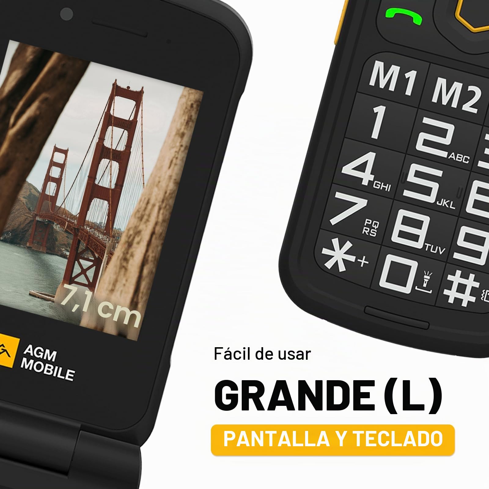 AGM M8 Flip 4G Teléfono Móvil Senior con Botones Grandes | IP68｜IP69K｜SOS｜104 dB｜Composición Rápida｜1500 mAh｜4G Dual-SIM｜Teléfono Resistentes Móvil Plegable