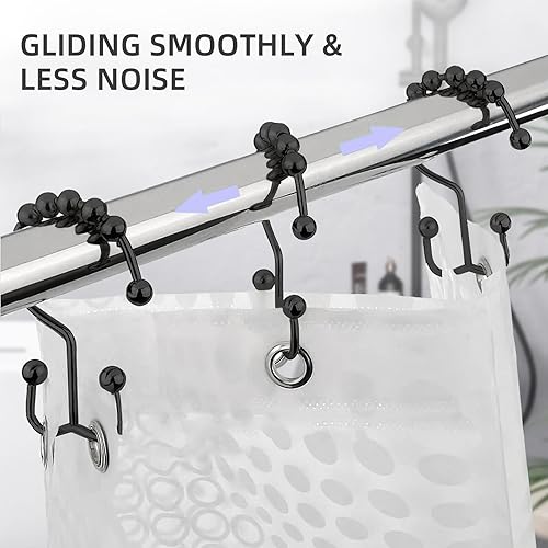 Miniatura 2 de Shigat - Ganchos de cortina de ducha para barra de cortina, anillos de cortina de ducha, ganchos de metal inoxidable de doble deslizamiento para