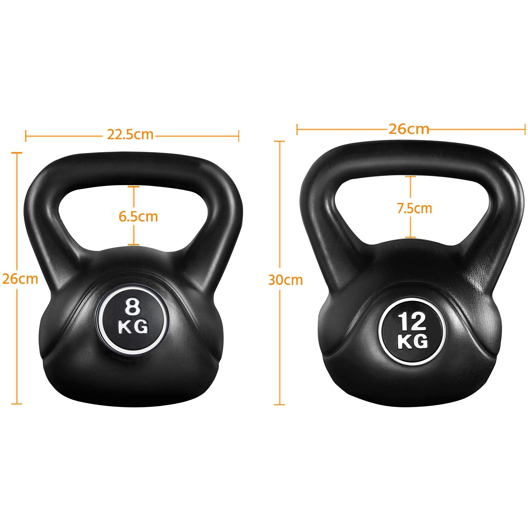 Yaheetech 2 Stück Kettlebell 8 kg/12 kg Kugelhantel mit bodenschonender Kunststoffummantelung Schunwunghantel Kugelgeiwcht für Krafttraining