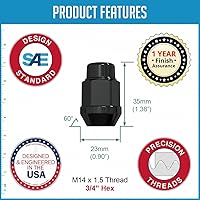 Vista 5 de Wheel Accessories Parts 20 piezas de tuercas de llanta M14x1.5, rosca de 14x1.5, tuerca de seguridad tipo bellota, 1.4" de largo, negras