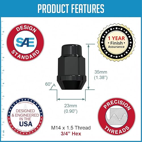 Vista 16 de Wheel Accessories Parts 20 piezas M14x1.5 14x1.5 Rosca corta camión corto 1.50 pulgadas de largo Tuercas estriadas cromadas 6 ranuras hexagonales