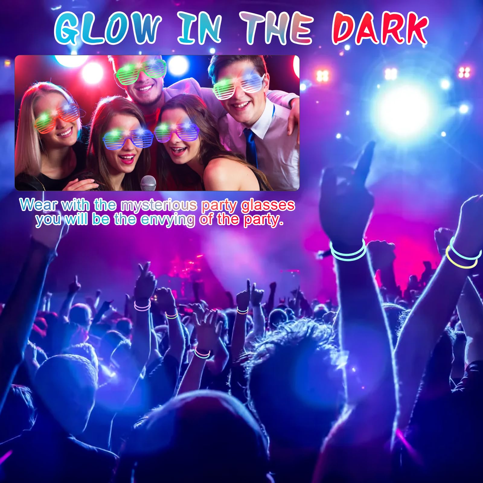 Braccialetti Luminosi Fluorescenti 62 Pezzi, 12 Occhiali LED Occhiali Luminosi per Feste e 50 Starlight Bracciali Luminosi Fluorescenti, Gadget Compleanno Bambini per Party, Feste e Carnevale