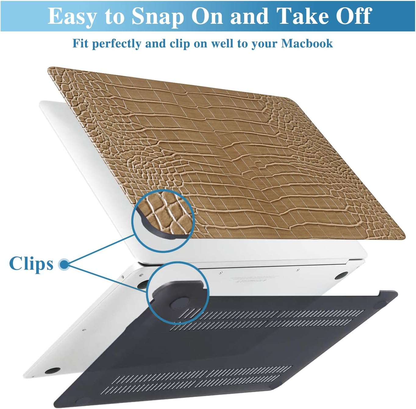 KEROM Compatible for MacBook Pro 14 Inch Case 2026 M5, 2021-2025 M4 M3 M2 M1 A3427 A3426 A3434 A3112 A3185 A3401 A2918 A2992 A2779 A2442, Crocodile Skin PU Leather Hardshell & Keyboard Cover, Brown
