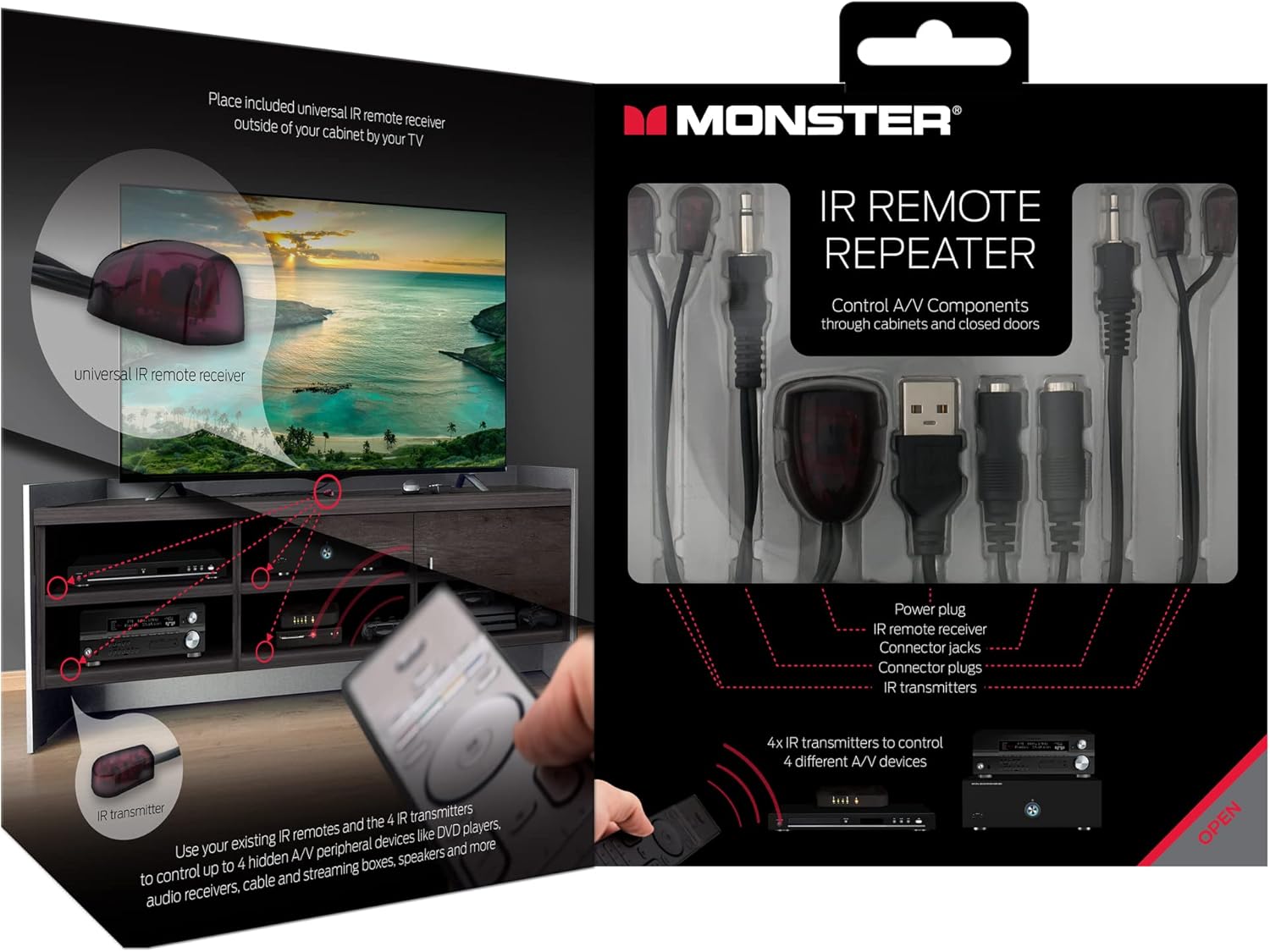 MONACOR MHX11007BLK MONSTER IR Remote Control Extender KIT B