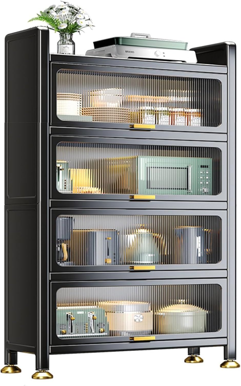 ,Freestanding Baker's Rack with Flip Door,Microwave Stand,Modern Sideboard,for, Living Room, Office,Metal Storage Rack,Black-80x42x144cm