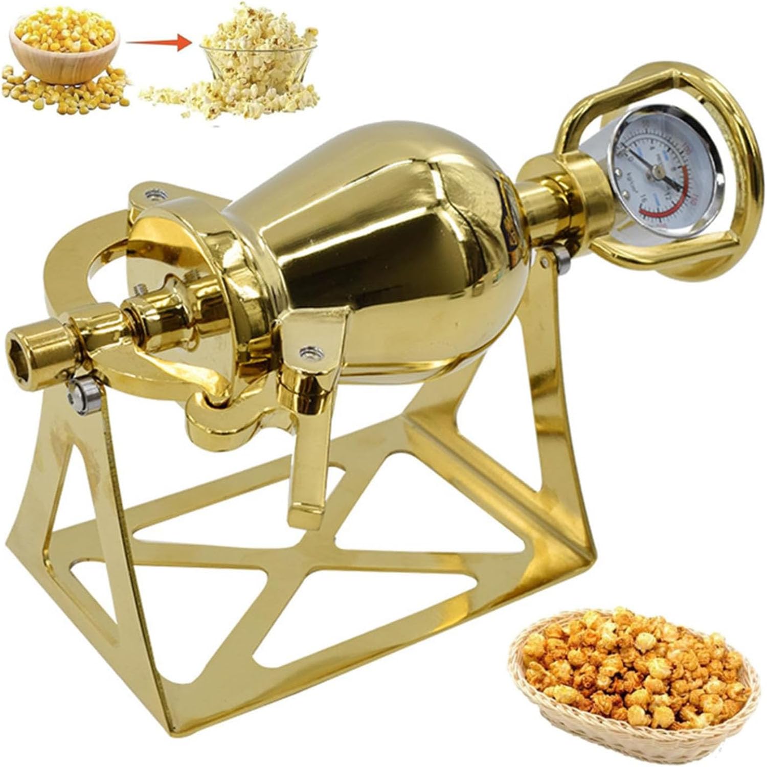 Macchina per popcorn manuale, stile antico, con capacità di 230 ml, cuscinetti rimovibili, finitura lucida per feste in famiglia