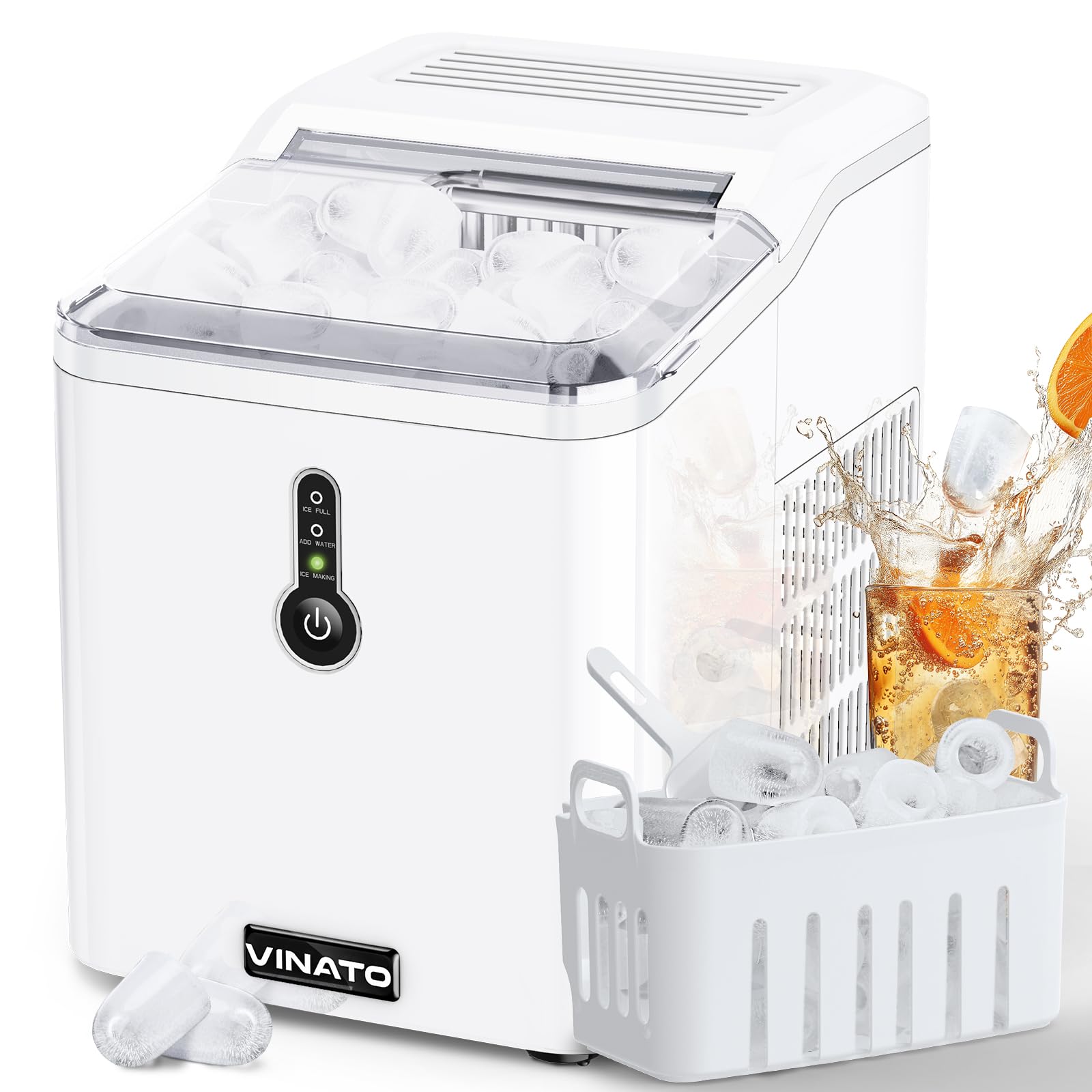 VINATO Ice Maker, Small Ice Maker, 9 Ice Cubes in Just 9 Minutes, Silent Operation, Ice Makers 12 kg/24h, Ice Maker for Home Use