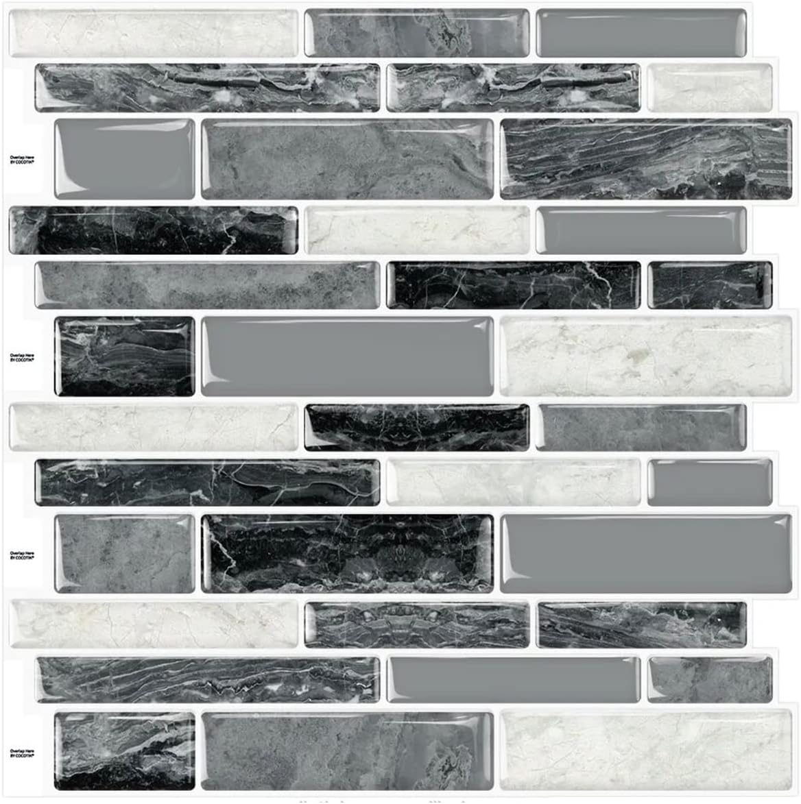 DEWOO Peel and Stick Backsplash 3D Self Adhesive Wall Tiles for Kitchen Bathroom,Marble Gray (10-Sheet, 12"×12")