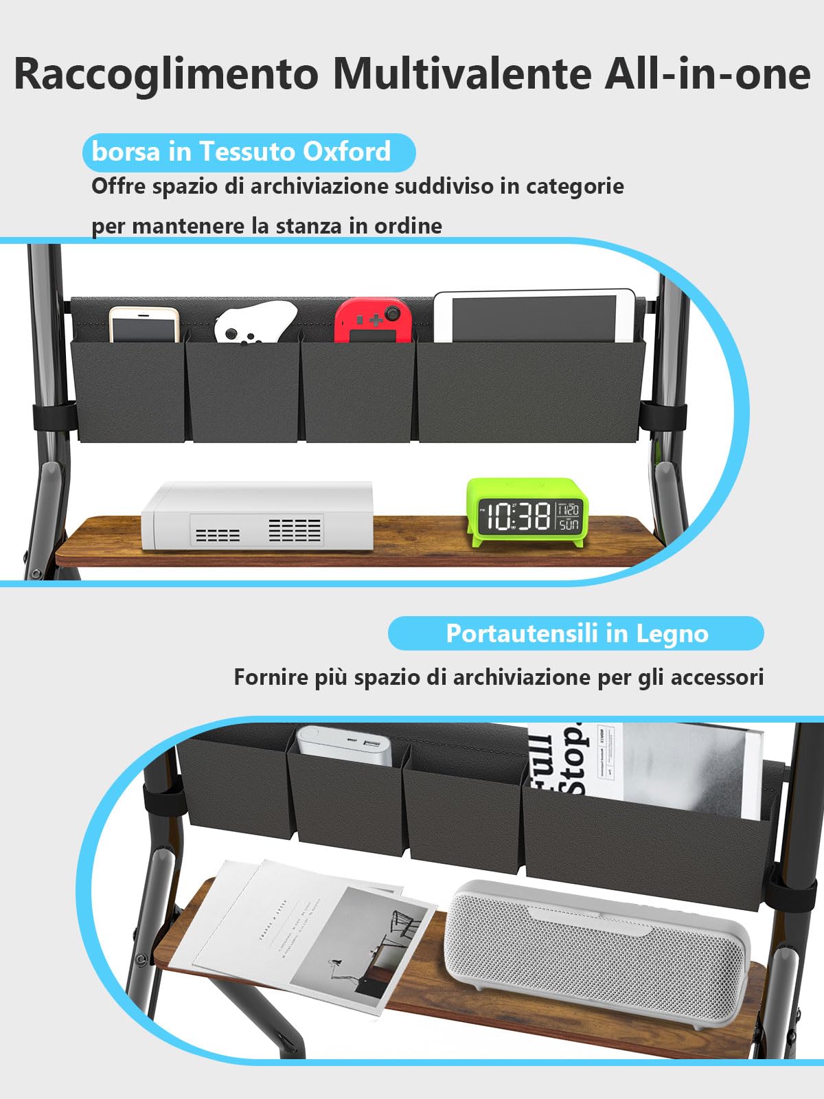 Mobile TV con borse portaoggetti, design estetico anti-collisione, carrello mobile per TV LCD/LED/OLED da 32 a 75 pollici, supporta fino a 99,8 kg, altezza regolabile con ruote silenziose bloccabili