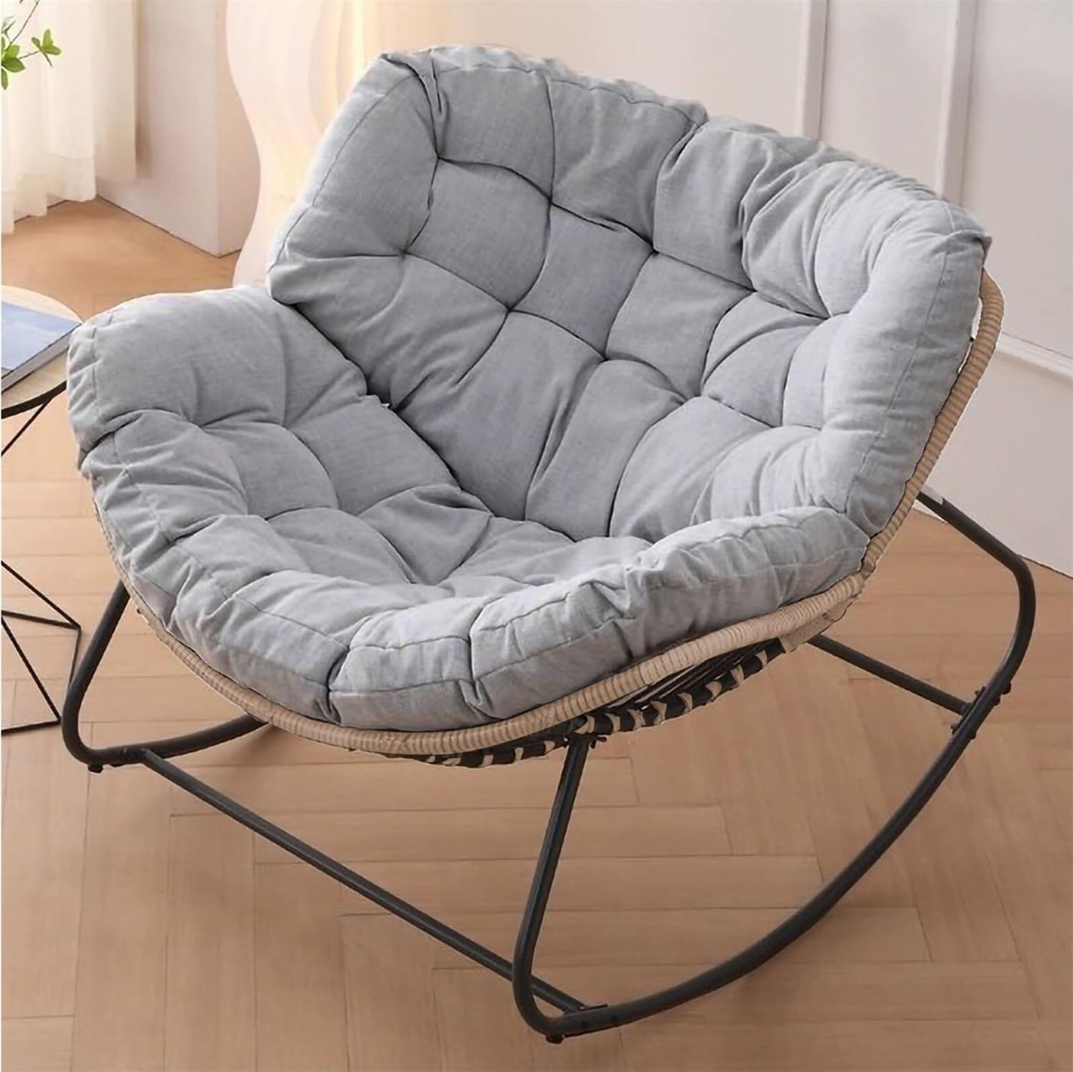 Schaukelstuhl for die Terrasse im Freien, Gartenmöbel, Papasan-Stuhl mit Kissen und Gestell, Schaukelsofa for den Innenbereich, Liegestühle for Schlafzimmer/Wohnzimmer/Veranda/Garten/Balkon