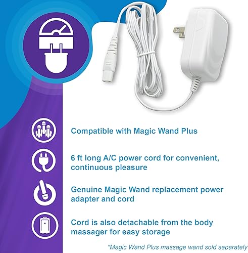 Miniatura 2 de Magic Wand Plus - Adaptador de corriente y cable para masajeador personal auténtico, adaptador de corriente polarizado de EE. UU. y cable de