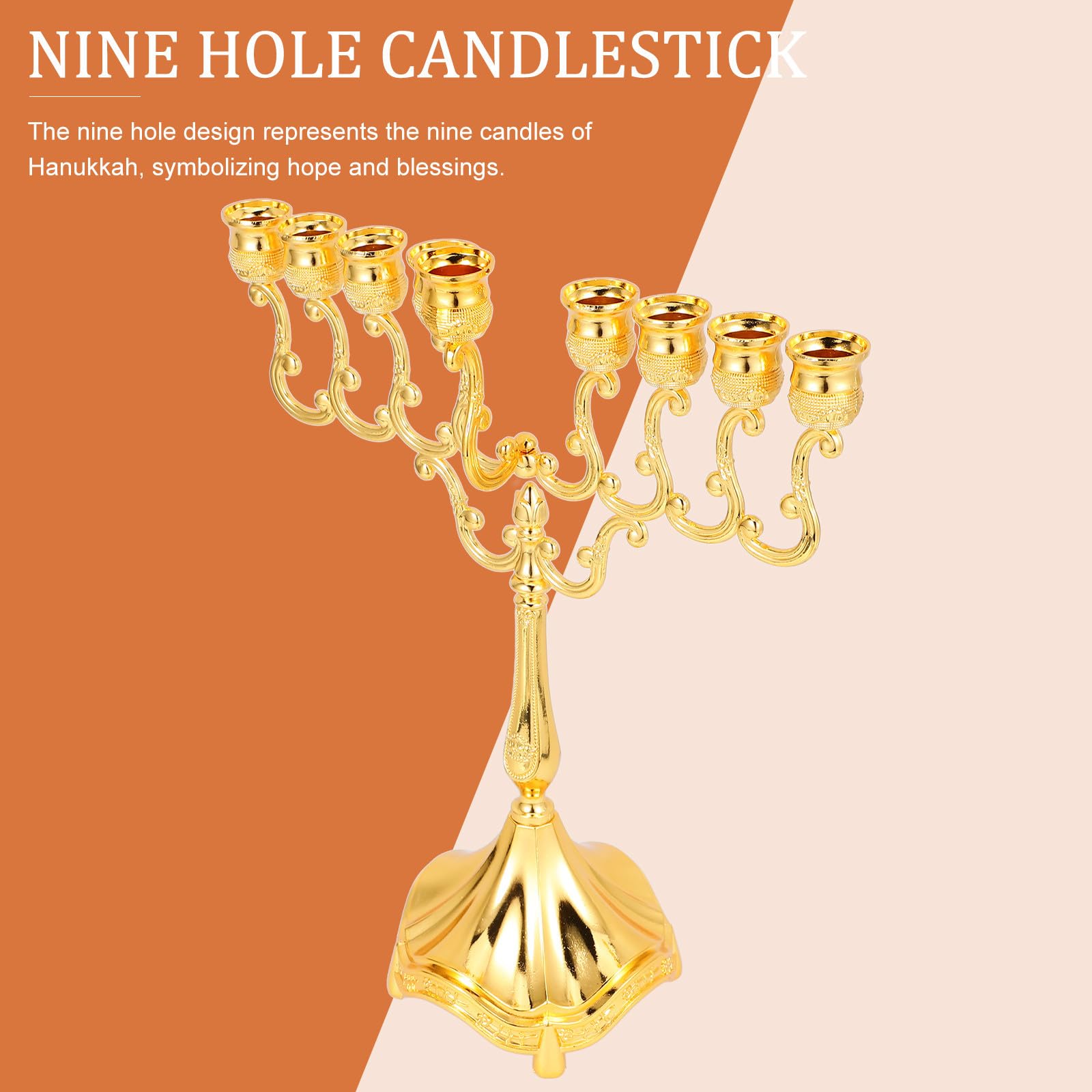 Candelabro de Metal de 9 Brazos para Hanukkah Dorado
