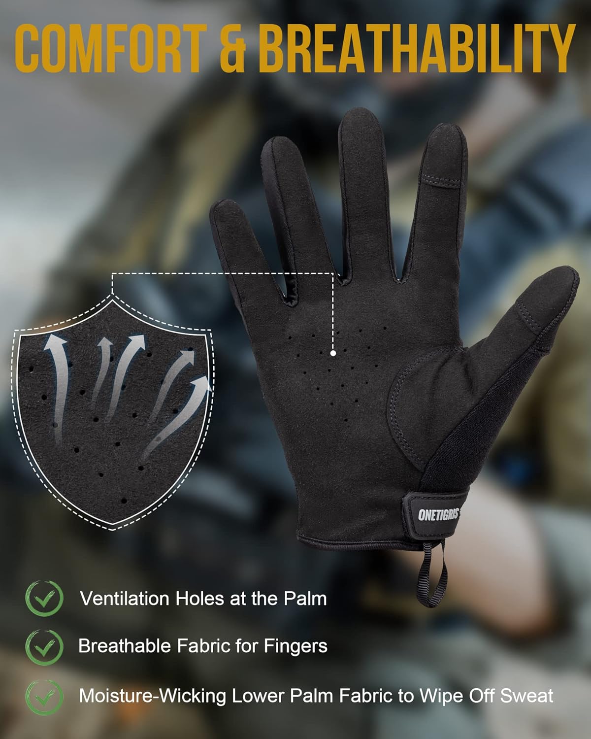 OneTigris Shooting Gloves for Men - Touchscreen Shooting Gloves Airsoft Gear Paintball Gloves Motorcycle Gloves for Men Hiking Hunting Fighting Outdoor Winter, Black