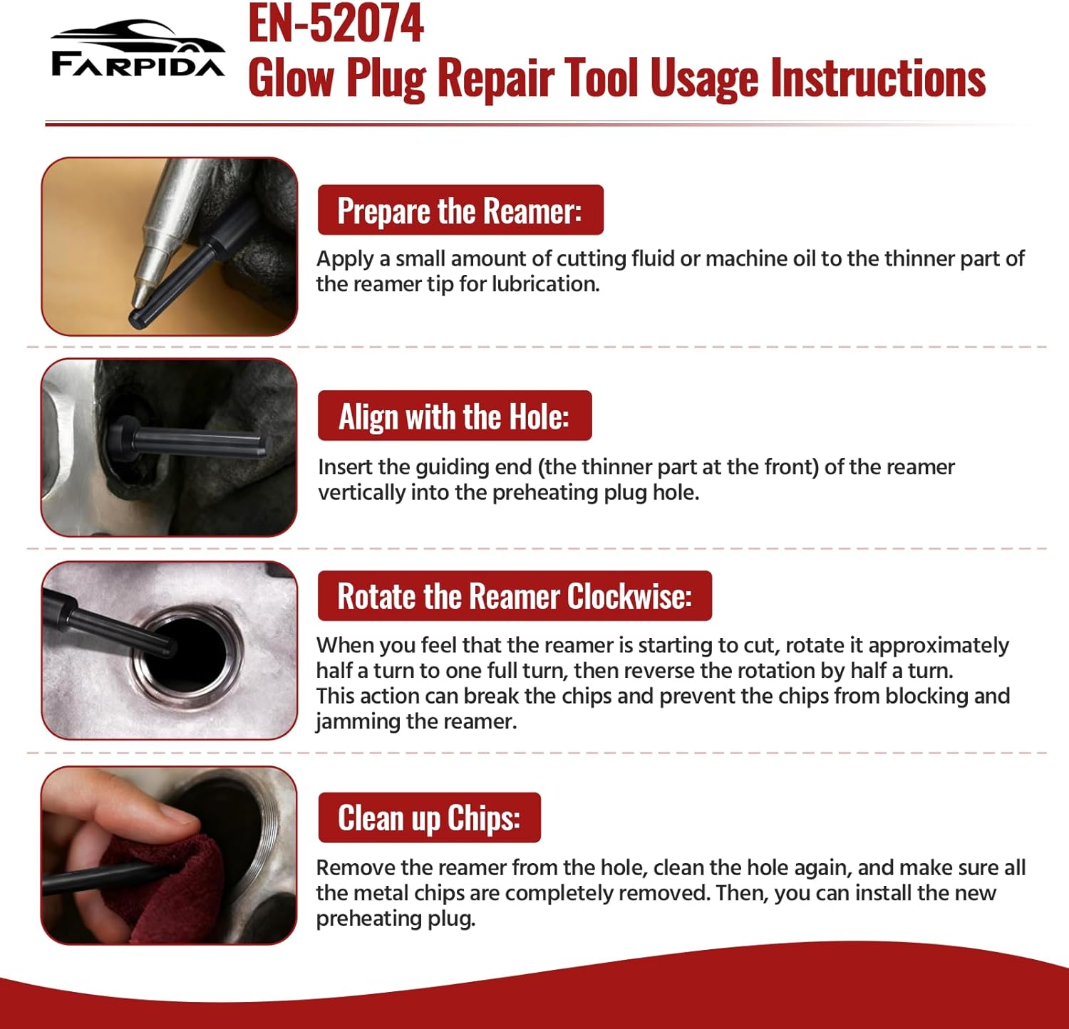 GM-52074 EN-52074 Glow Plug Bore Reamer Fit for Duramax 6.6L 3.0L 2.8L Engines, l5p Glow Plug Reamer Replacement for Glow Plug Reaming Tool