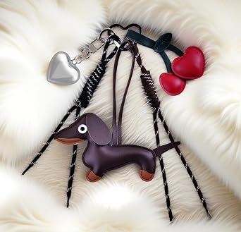 Cute Leather Dog Heart Cherry Keychain Bag Charm for Handbag Accessories, Tready Charms for Purses and Bags Cars Hanging Ornament Christmas Gifts