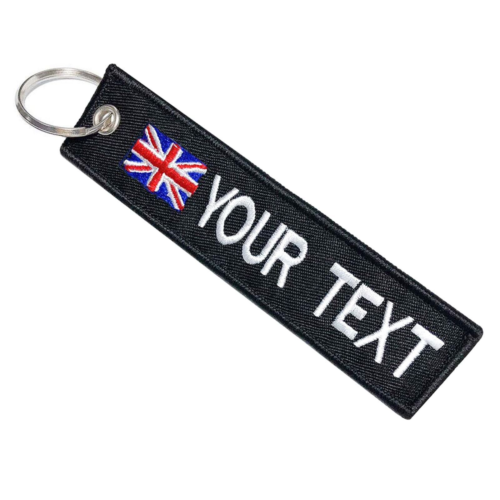Brillianne Men's Black Custom Personalised Keyring For Car Biker, Embroidery Text Personality Keychains Tag With Military Key Ring, Friend Keyring As Gift