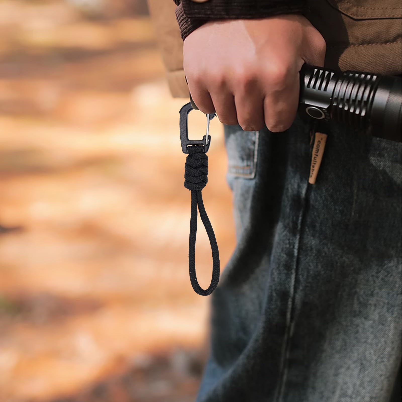 HASLED Porte Clef Mousqueton, 8 Pièces 12 CM Mousqueton Noir, Paracorde Tressée à la Main Mousqueton Tactique, Convient pour les Voyages D'alpinisme et de Camping en Plein Air