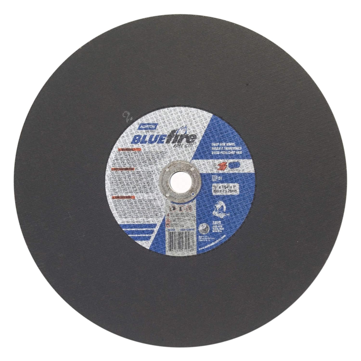Norton Blue Fire Free Cut Chop Saw Reinforced Abrasive Cut-Off Wheel, Type 01 Flat, Zirconia Alumina and Aluminum Oxide, 1" Arbor, 16" Diameter x 7/64" Thickness (Pack of 1)