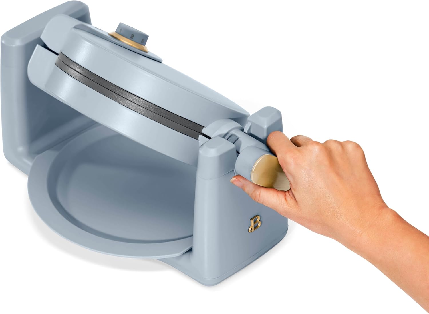 Rotating Belgian Waffle Maker, Black, by Drew Barrymore Flower, Makes 1-Inch Thick Waffles, Stainless Steel (Cornflower Blue)