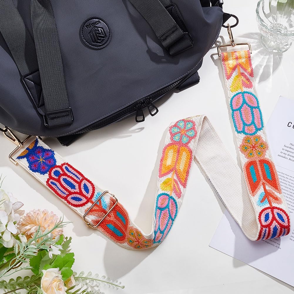 Bohemian Purse Straps Knit Flower Printed Cotton Bag Strap Replacement Wide Embroidery Adjustable Shoulder Crossbody Webbing Bag Straps for Handbags Purse Bags Woman Accessories - Image 4