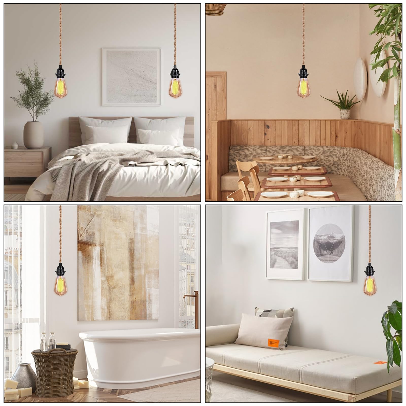 2 Piezas Portalámparas E27 con Interruptor Adaptador de Lámpara con Enchufe con 2 Piezas Cable de 6M Cable Bases DIY Candelabro Colgante Lámpara para Comedor Sala Bar Cafetería