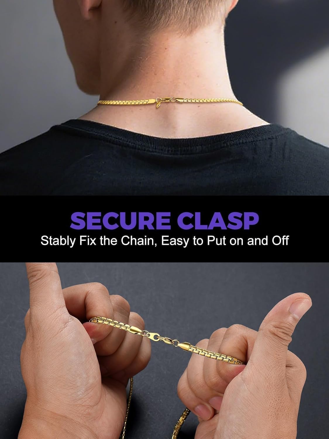 Richsteel Stainless Steel Mens Flat Link Chain Necklace, Black/Gold/Steel Chain for men, 2mm/4mm/6mm Width, No Tarnish & Hypoallergenic Hip Hop Jewelry, 18"-30" Length