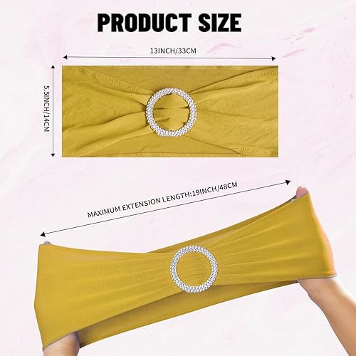 Miniatura 2 de 50 bandas de elastano doradas para sillas para bodas, bandas elásticas para sillas con hebilla, lazos para sillas deslizantes, bandas para