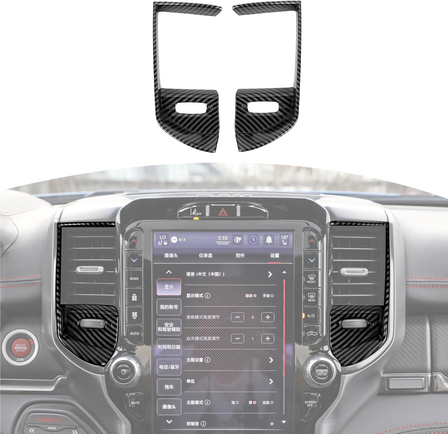 for RAM TRX Dash Center Air Vent Cover Trim Fit for RAM TRX 2018-Present Black Carbon Fiber Interior Accessories 2pcs