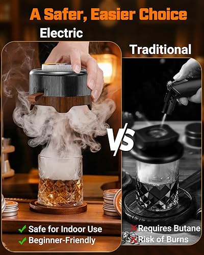 Miniatura 3 de Kit de ahumador eléctrico de whisky con control de humo ajustable (0–60s), kit de ahumador de cóctel con 6 virutas de madera, no necesita butano