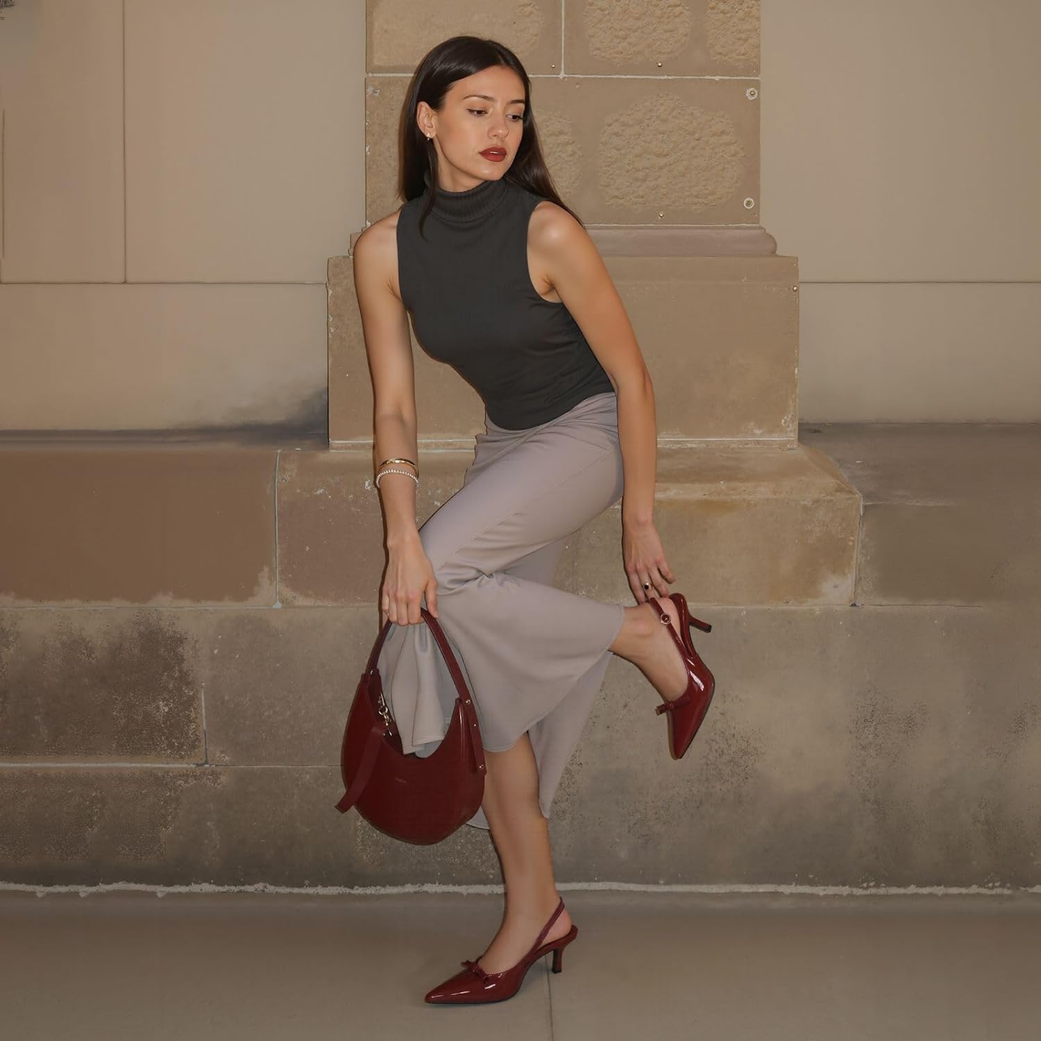 Mattiventon Slingback Heels for Women Kitten Heels Bow Ankle Strap Pointed Toe Heel Sexy Wedding Dress Party Pumps - Image 2