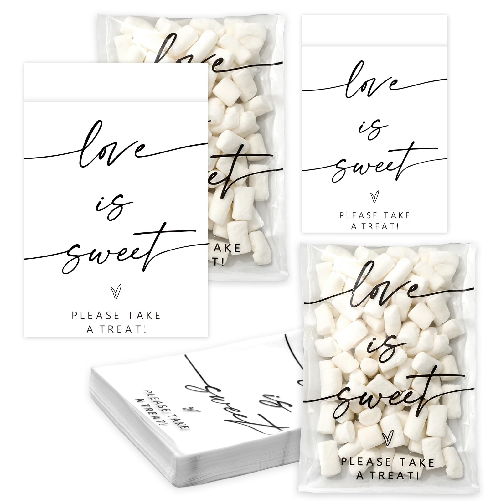 Sacs à biscuits kraft blanc Love Is Sweet mariage et sachets transparents pour candy bar