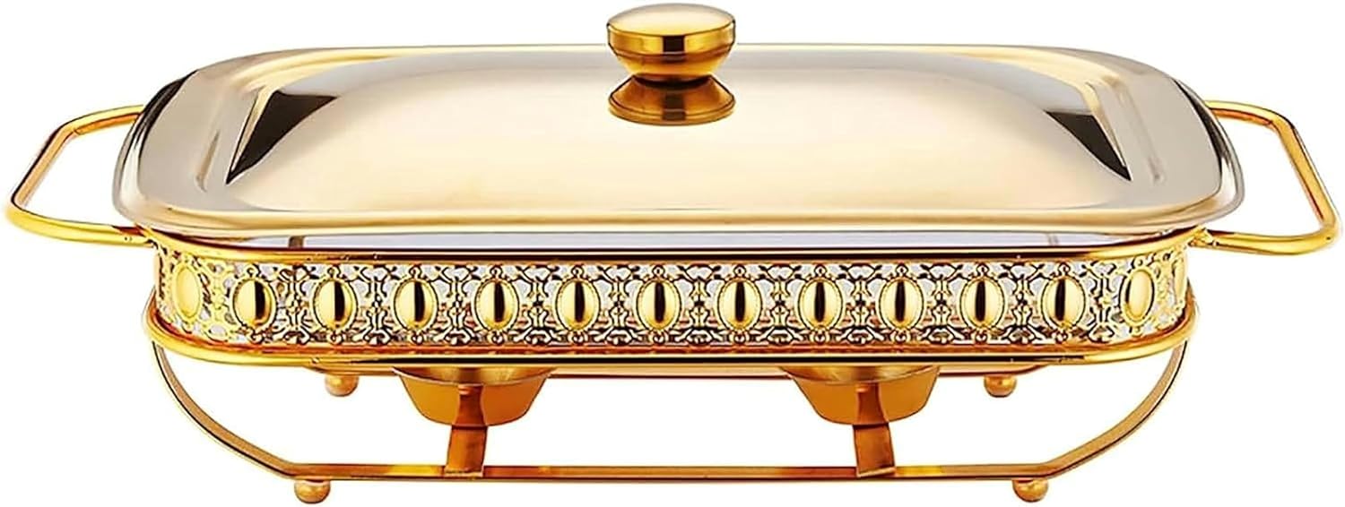 Rectangle Chafing Dish Buffet rs,Stainless Steel Catering Food Warmers with Lid & Holder,s and Buffet Warmer Sets for Weddings Parties Banquets Christmas Hallo (Gold 2.0L)