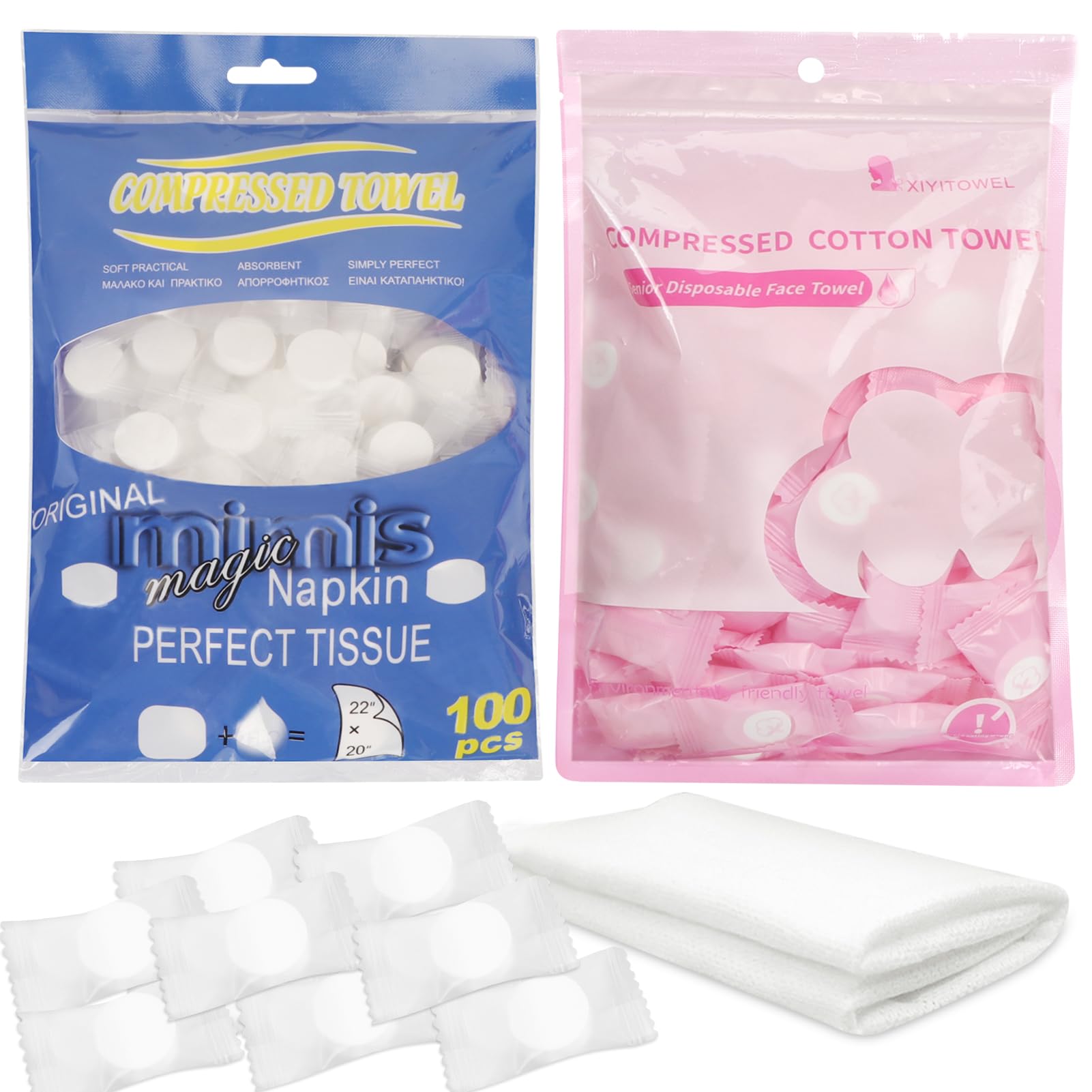 Simpolor 100/200 Stück komprimierte Handtücher tragbare Einweg Mini komprimierte Toilettenpapier Tabletten Haushaltshandtücher für Reisen Camping Wandern Sport Schönheitssalon