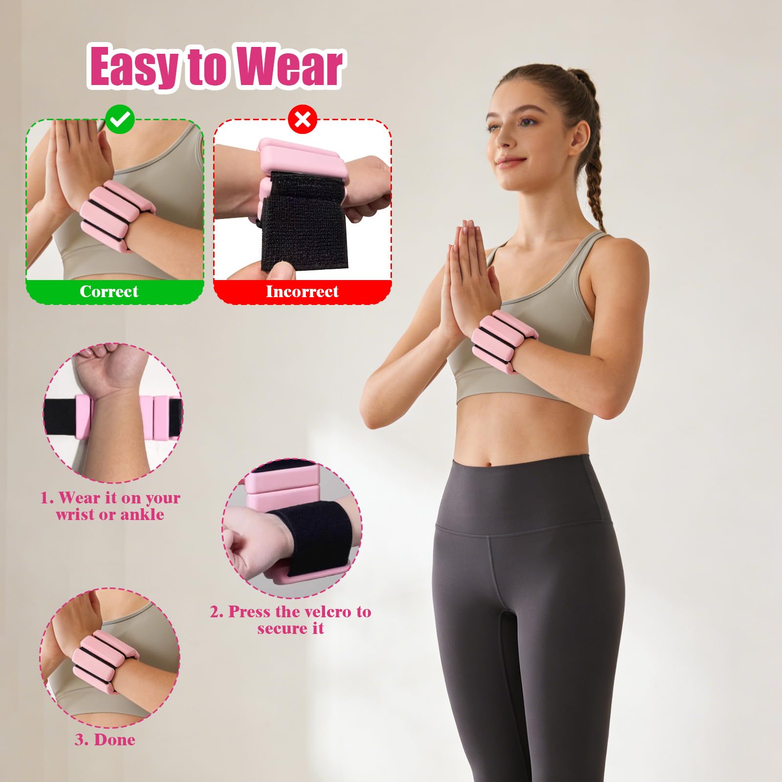 Peso del Polso Regolabile, 2 Pezzi (0,225 kg/0,45 kg), Peso Della Caviglia, Pesi per Caviglie, Pesi da Polso, Pesi Polsi con Velcro, per Camminare, Jogging, Aerobica, Rosa