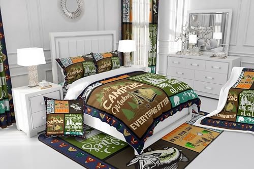 Miniatura 5 de Juego de ropa de cama de campamento para niños, funda de edredón para niños, niñas, adolescentes, dormitorio, funda de edredón de bosque de granja,