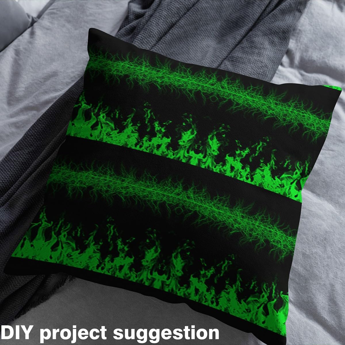 Feelyou Kids Green and Black Fabric By The Yard 3 Yards Abstract Flame Pattern Upholstery Fabric for Chairs Decor Lightning Theme Decorative Soft Flannel Modern