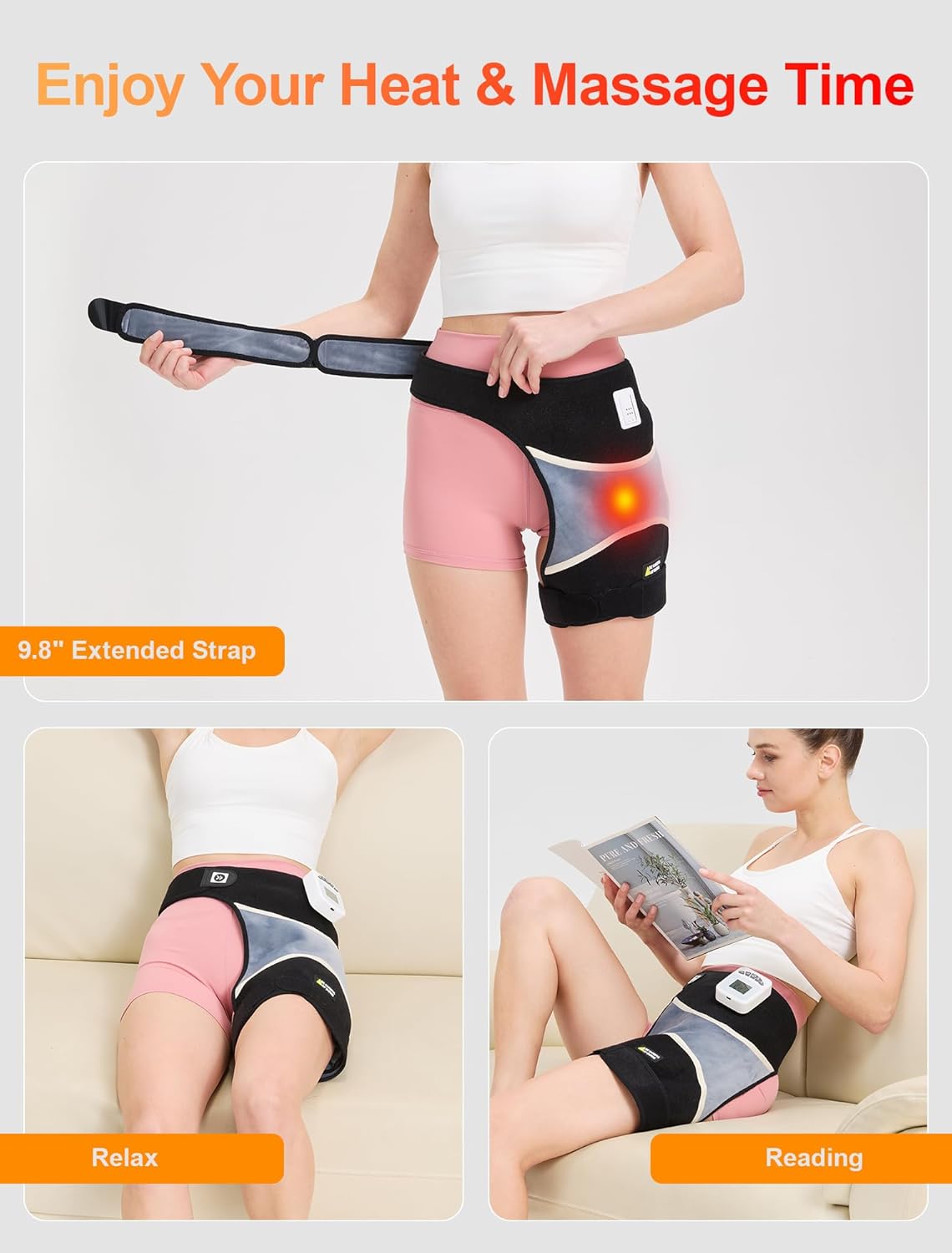 CAMECO 2-in-1 Cordless Hip Heating Pad with Massage for Sciatica Pain Relief, 5000mAh Battery & 104℉-140℉ Heated Hip Brace for Women Men Arthritis, Rechargeable Hip Massager Heat Pad for Home Office