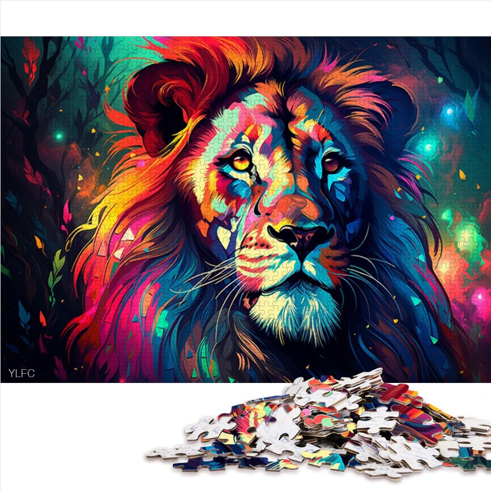 Puzzle da 2000 pezzi per adulti leone neon cartone animato puzzle 70 x 100 cm con pezzi completamente ad incastro a forma casuale