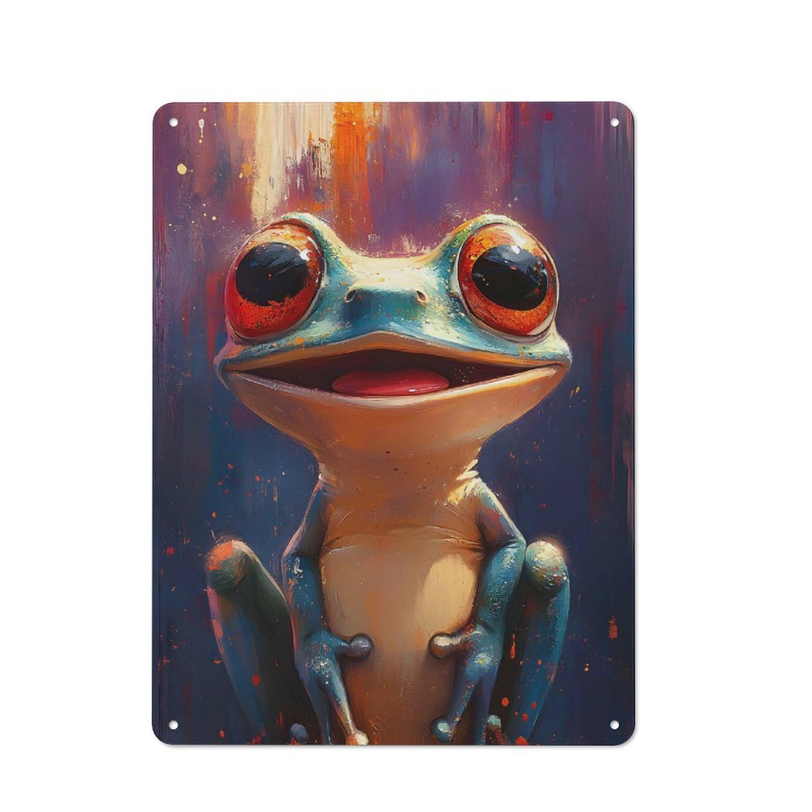 Junmoney Smiling Frog Painting Vintage Vintage Tin Sign 40X30cm, Cafe Wall Decor For Bakery, Diner, Cafe Or Family Room
